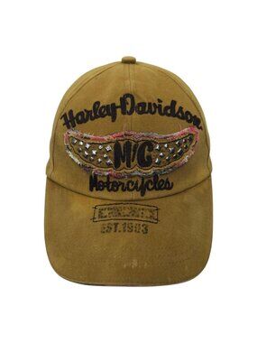 Harley Davidson Motorcycles Studded Hat READ Distressed Brown Biker Cap Grunge